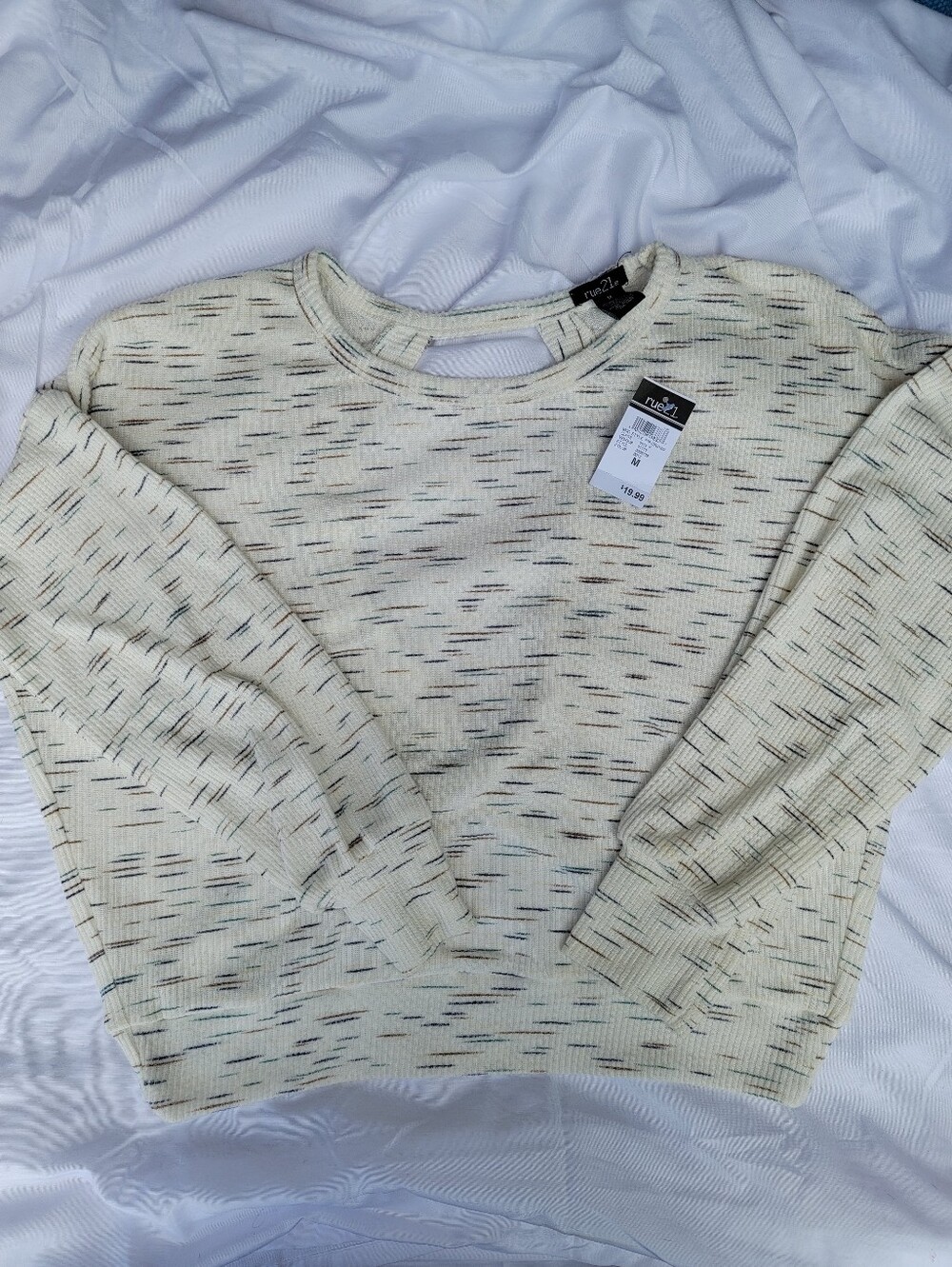 rue21 Cream Space-dye Open-back Crewneck Sweater